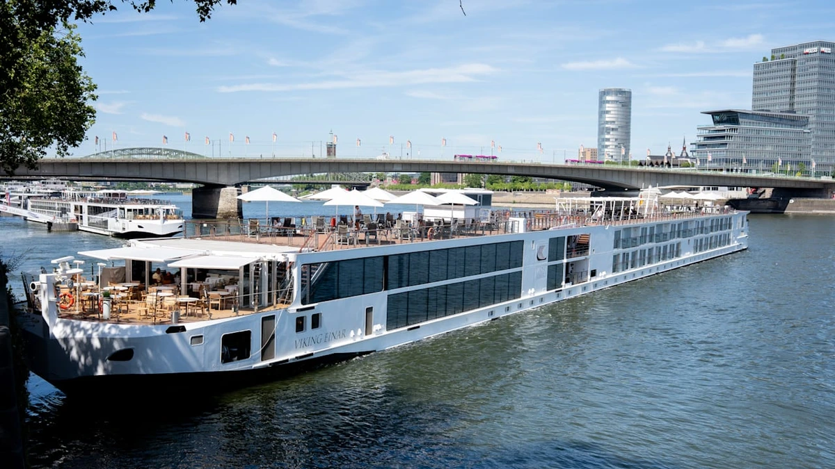 Bug touchiert Kaimauer: Fahrgastschiff bleibt im Rhein stecken