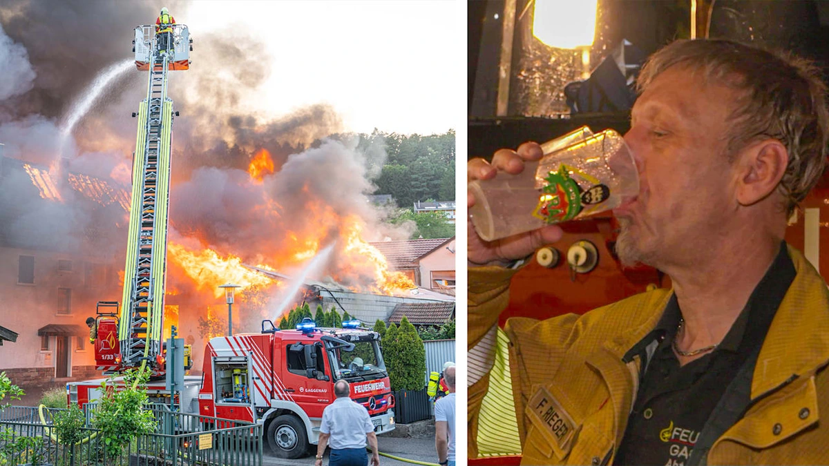 Großbrand in Gaggenau: Erst löscht ER den Brand, dann den Durst